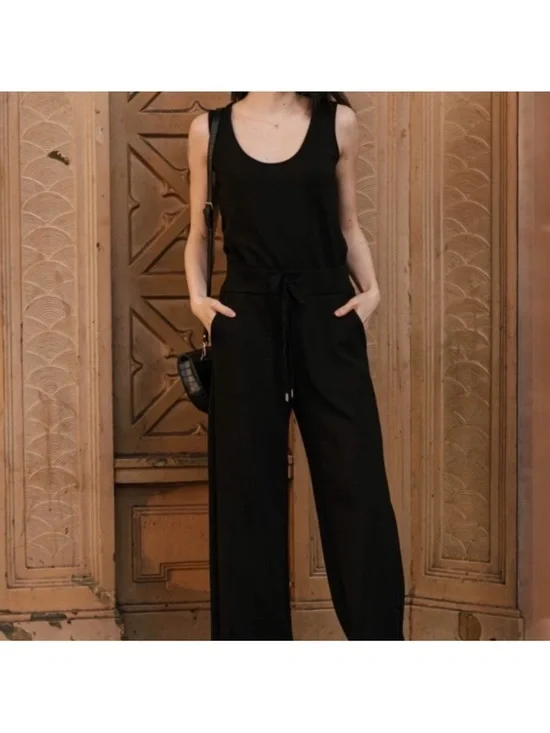 Smash Tess Drew Wide Leg Romper- Black Microscuba- Size Medium - Picture 2 of 16